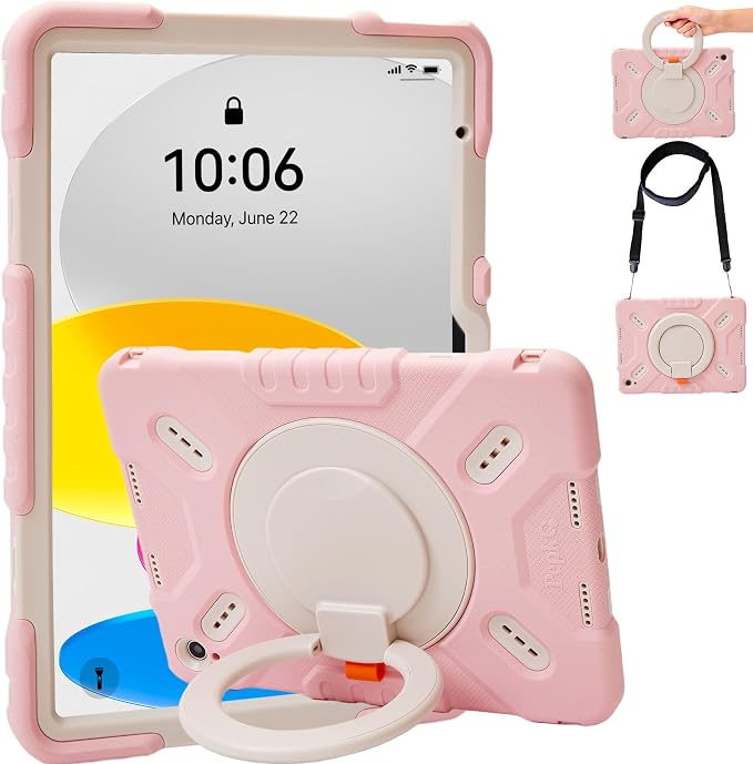 Pepkoo Triple Shock-Absorbing Protective Case for iPad (A16) 11th/10th Gen | Comfortable Heavy-Duty Kids Protective Case With Tactile Sensation With Handle Shoulder Strap (Black)