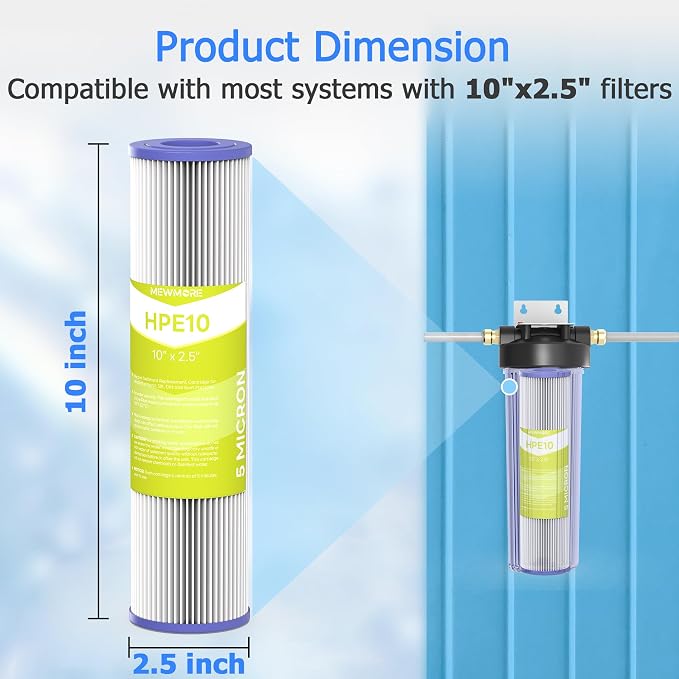 5 Micron Whole House Water Filter Cartridge, Pleated Sediment Filters