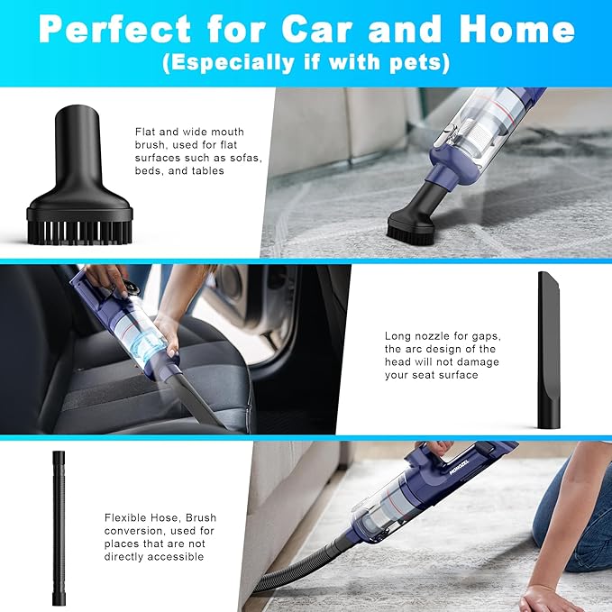 MONOZEL Handheld Vacuum Cordless - Car Vacuum Cleaner with Brushless Motor, 15kPa Powerful Suction Vacuum with LED Light, Type C Port, 2 Fliters, Portable Hand Vacuum for Home, Pet and Car