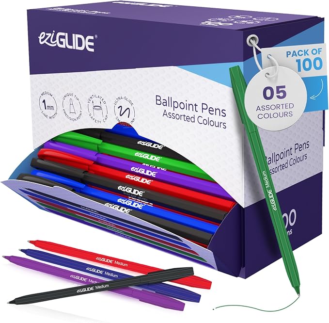 50-Pack Assorted Ballpoint Pens Easy Grip &amp Medium Point (1.0mm) | Precise Writing &amp Ergonomic Grip – Multipack Ball Point Pens Ideal for Home Office Teachers Exams Work &amp Stationary