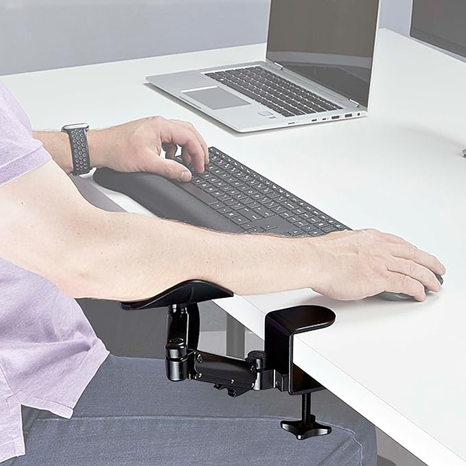 StarTech.com Adjustable Arm Rest for Office Desk, Ergonomic Arm/Elbow Support, 360-Degree Rotation, Clamp-On/No Drill Install