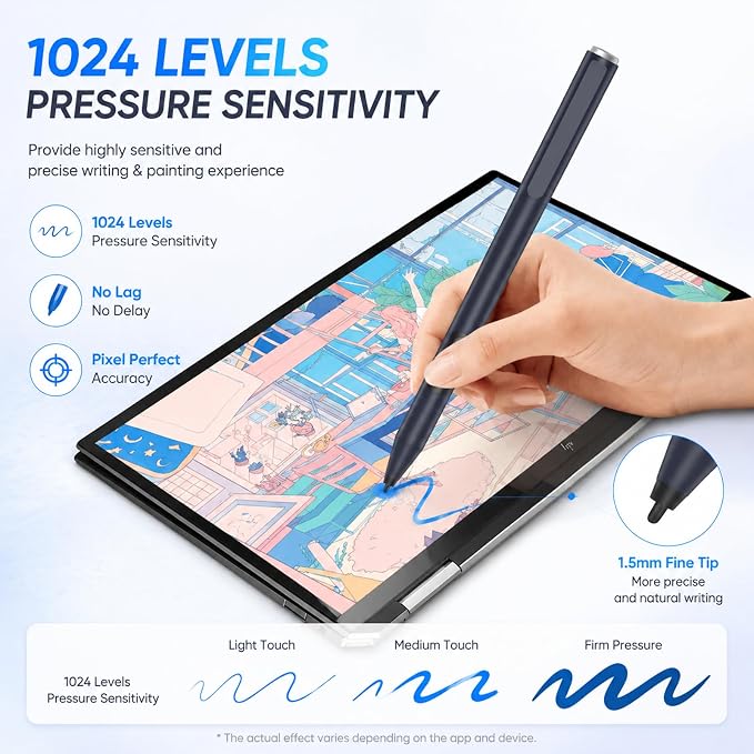 Stylus Pen for HP Omnibook X Flip Rechargeable MPP 2.0 with 4096 Pressure | Digital Stylus Pen for HP Envy/Pavilion/Spectre x360 – Tilt Support Palm Rejection Fast Charge Ideal for Drawing &amp N