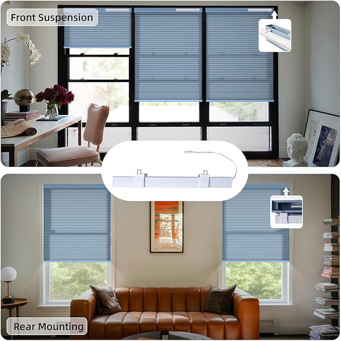 SmartWings Motorized Cellular Shades, Honeycomb Blinds Compatible with Zigbee/Alexa/Z-Wave/Homekit, Wireless Remote Control for Smart Home and Office in Customized Size,70% Blackout Slate Blue