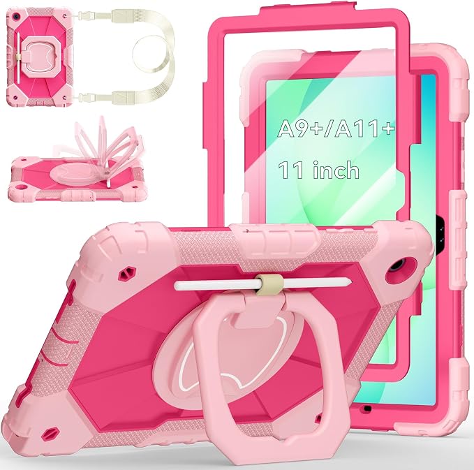 Case for Samsung Galaxy Tab A9 Plus 11 Inch 2023 Ubearkk Rugged Case for Samsung Galaxy A9+ Tablet SM-X210/X216/X218 with Screen Protector 360 Rotating Stand Shoulder Strap Pen Holder Black