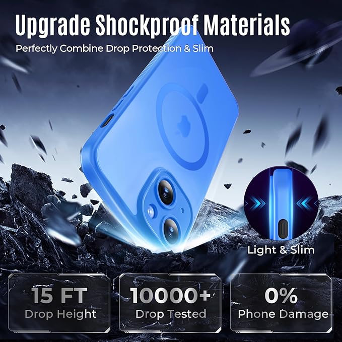 Designed for iPhone 14 Case, Compatible with MagSafe, with Privacy Screen Protectors X2, [Camera Protection] [15FT Military Drop Protection] Shockproof Phone Case, 6.1", Blue