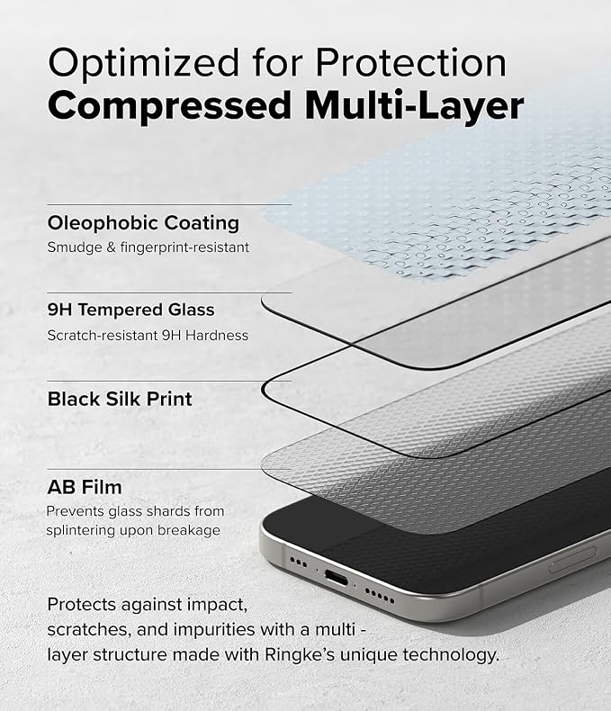 Ringke for iPhone 16/15 Screen Protector [Easy Slide 2 Pack] | Easy Installation with Alignment Tool Case Friendly Premium 9H Hardness Tempered Glass