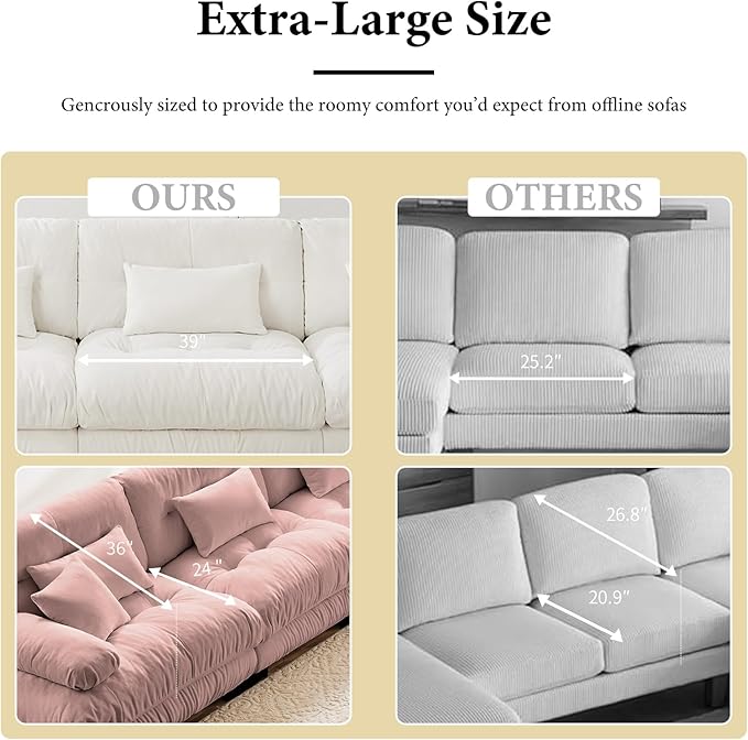 173.2" Oversized Couch, 4 Seater Modular Sectional Sofa, Pink Large U Shaped Fluffy Couch Set, Chenille Cloud Sofas with Ottoman for Living Room