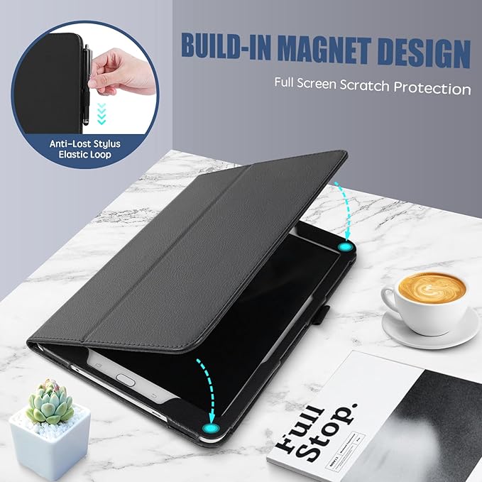 Slim Leather Case for Samsung Galaxy Tab A8 10.5 Inch 2022 (SM-X200 X205 X207) Multi-Angle Stand Full-Protective Tablet Cover Book Case with Stylus PenScreen Film (Black)