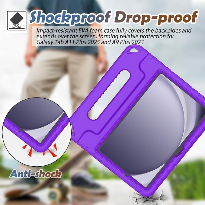LTROP Shockproof Lightweight Convertible Handle Stand Case for Samsung Galaxy Tab A11 Plus 2025 / A9 Plus 11 Inch 2023 with Built-in Screen Protector Galaxy Tab A11+ / A9+ Case for Kids Black