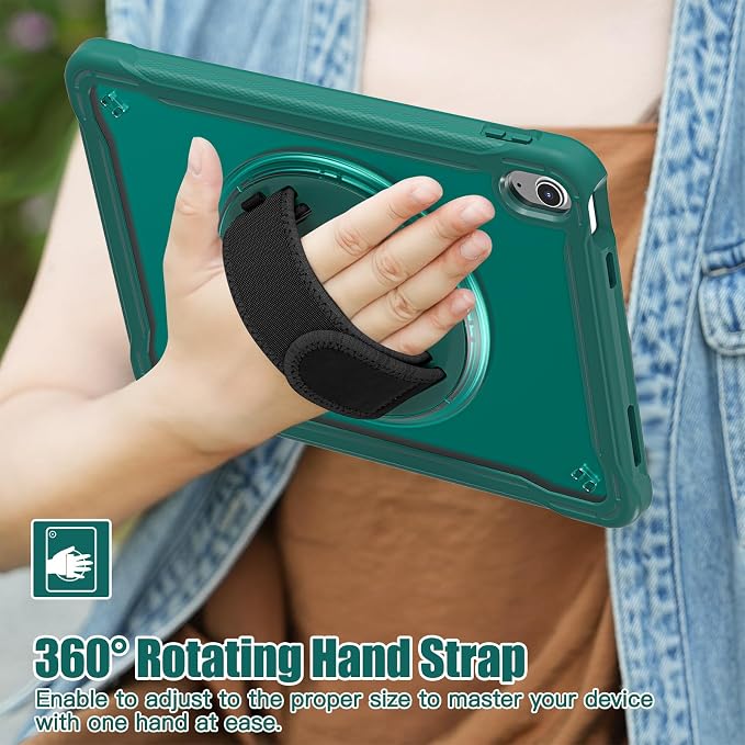 Case for iPad (A16) 11th/10th Generation 2025/2022 11/10.9 inch Rugged Shockproof Protective Cover with Screen Protector 360° Rotating Hand Strap&ampStand Pencil Holder Black