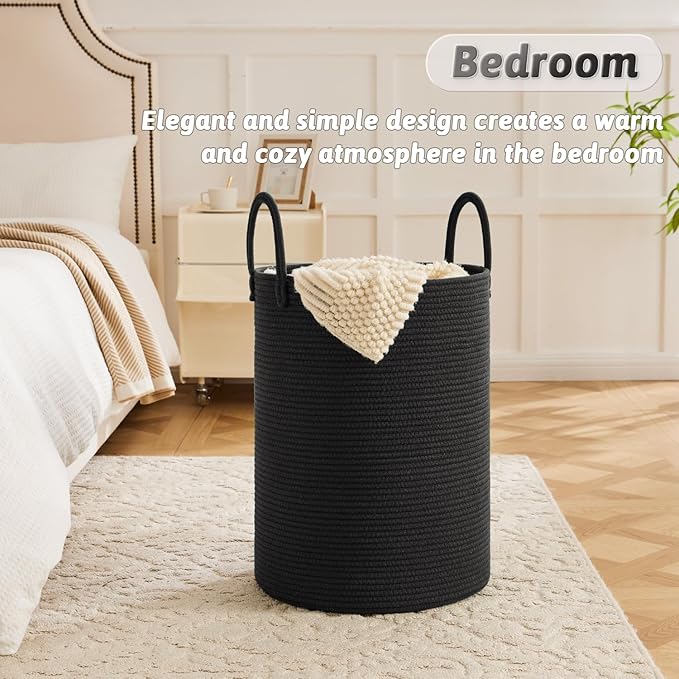 Laundry Basket,Woven Cotton Rope Laundry Hamper,40L for Decorative Storage of Dirty Clothes,Toys and Blankets in Bathroom,Baby Room and Living Room