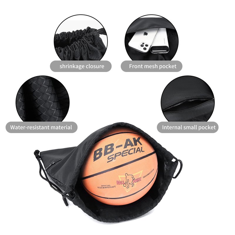 VIZZTY Drawstring Backpack Sport Gym Bag for Women ＆ Men,beach bag，Waterproof Lightweight Backpack With Outer Storage，Best workout bag for dance/hiking/soccer/basketball (Black)