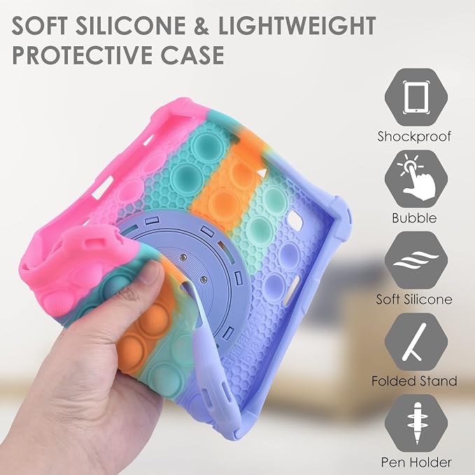 DETUOSI 10.1 inch Soft Silicone Rotatable Tablet Case Dazzling Dark Blue | 360°Rotatable Stand Multi Angle Protective Cover Funny Protective Case for 10.1 inch Tablet