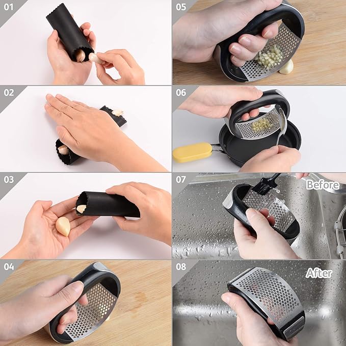 Garlic Press Rocker, Stainless Steel Garlic Crusher, Mincer and Chopper