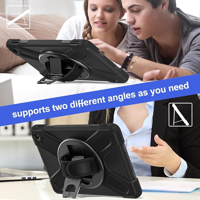 Case for Galaxy Tab S10 FE+ 13.1 2025 with Screen Protector+360 Rotating Hand Strap&ampStand+Shoulder Strap (Black)