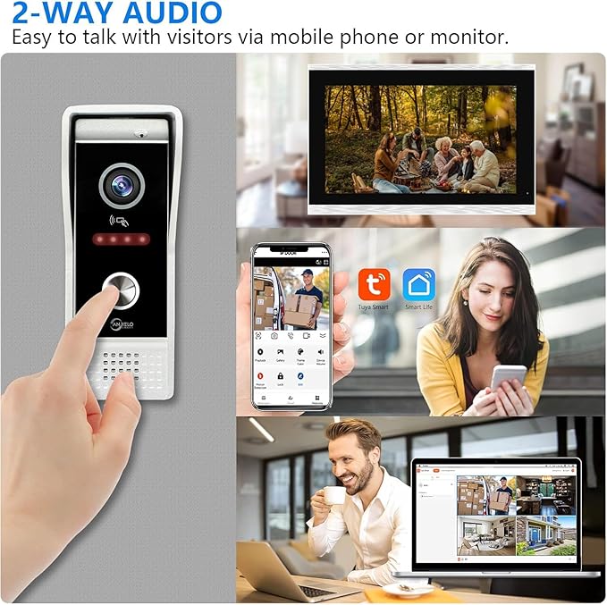Video Doorbell Intercom System,10 Inches Touch Screen (Silver) Video Doorbell Door Phone System,Support Remote Unlock, Dual-Way Intercom,Night Vision for Villa House Apartment (1-Camera + 2-Monitor)
