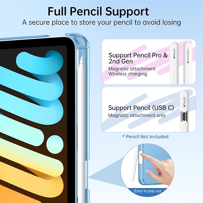 MoKo for iPad mini A17 Pro Case 8.3 Inch 2024 iPad mini 7th/6th Case 2021 | For iPad Mini Case with Pencil Holder Light Trifold Smart Protective Cover with Hard PC Translucent Back Shell Agave Gree