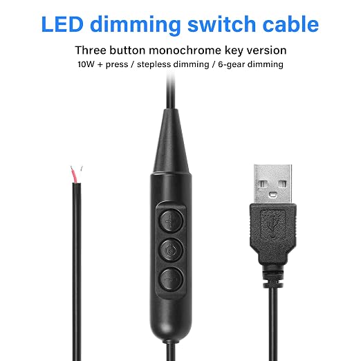 SinLoon USB Male with On/Off Switch to Stripped Ends USB 2.0 6-Speed Dimming Switch Power Cable for LED Strips Little Table Lamp and Other 5V Devices 5Pcs 1.5M/4.9FT (Black)