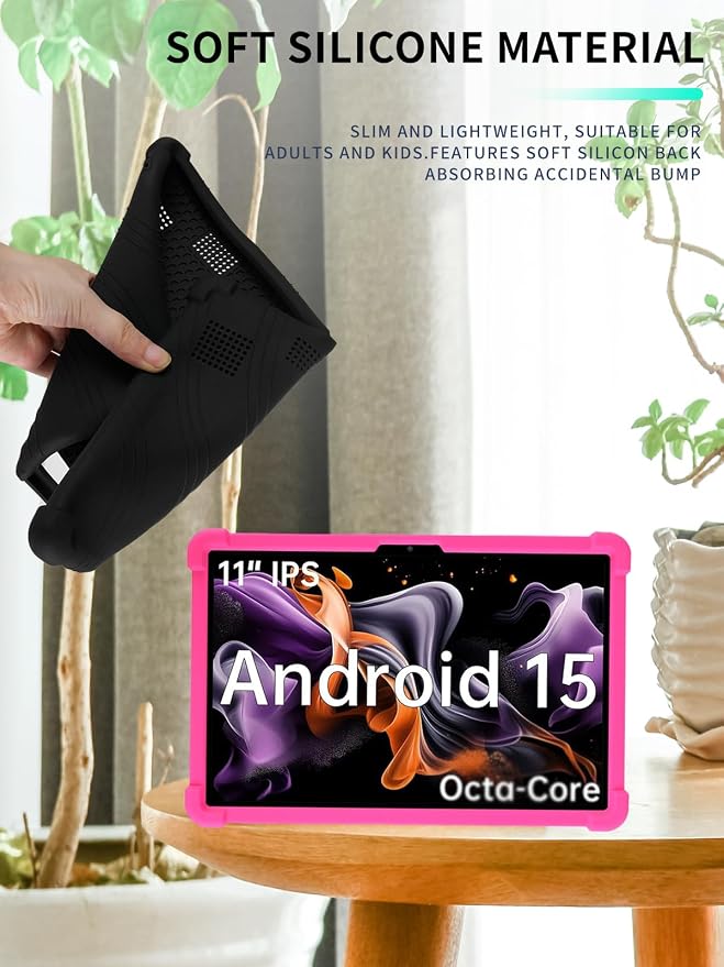 Case for ApoloMedia EP1095T 11 Tablet 2025 Android 15，WUNIAK Shock Proof Lightweight Stand Rubber Shell Protective CoverKids Friendly Soft Silicone Adjustable Stand CoverBlack