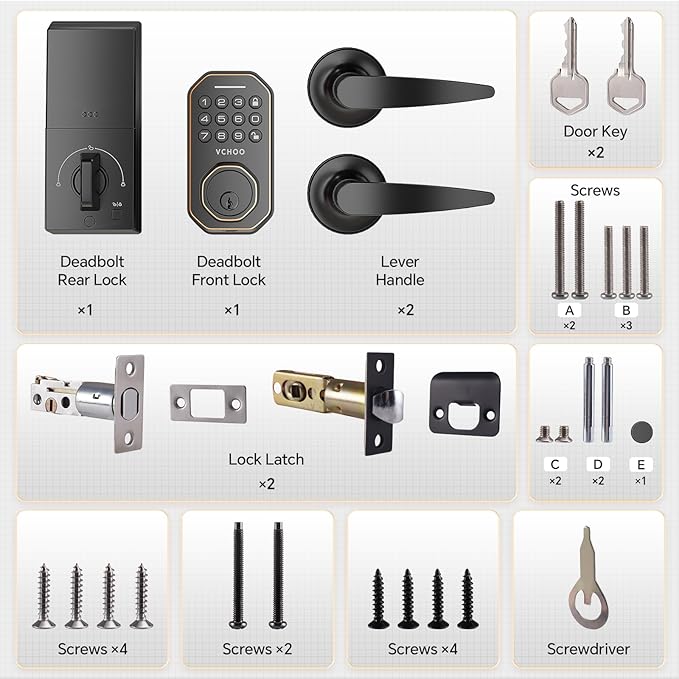 VCHOO Keyless Entry Door Lock Set Smart Locks for Front Door Keypad Door Lock with Handle Auto Lock One Time Password Anti Peeping Password IP54, Bronze