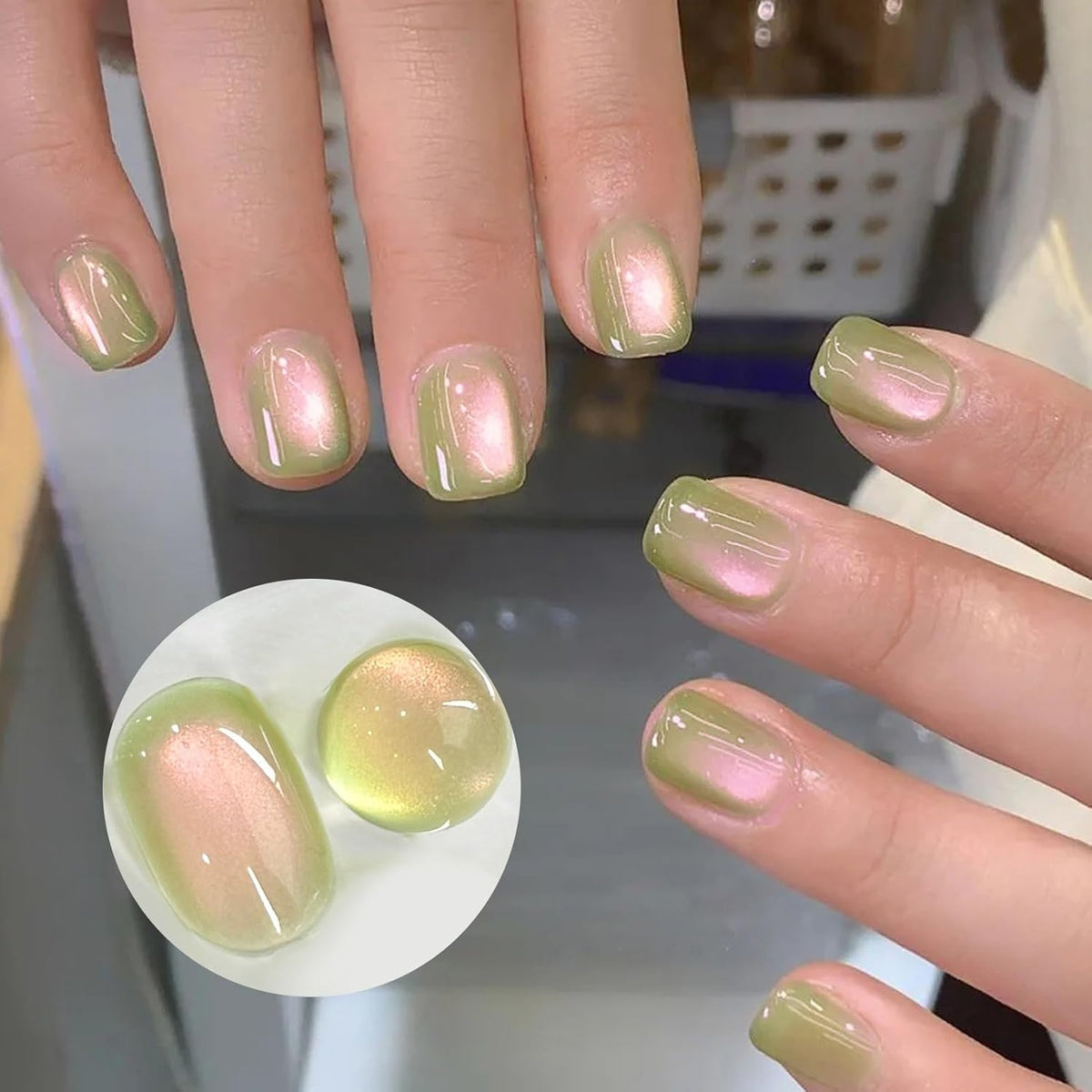 BORN PRETTY Cat Magnetic Eye Gel Nail Polish,Sweet Guava Green Pink Magnetic Gel Polish Manicure Nail Art DIY 15ml