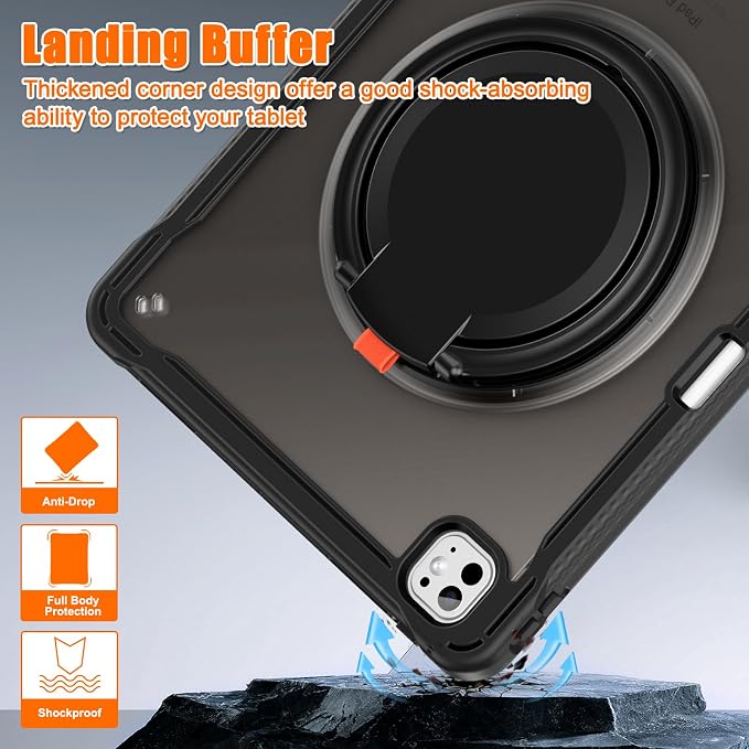 Batianda HaloCarry Case for iPad Pro 11 inch 2025 M5 2024 M4 Lavender Grey | Lightweight Dual-Layer Rugged Case with 360° Rotating Carry Ring Handle Stand and Pencil Holder Reinforced Corner Defen