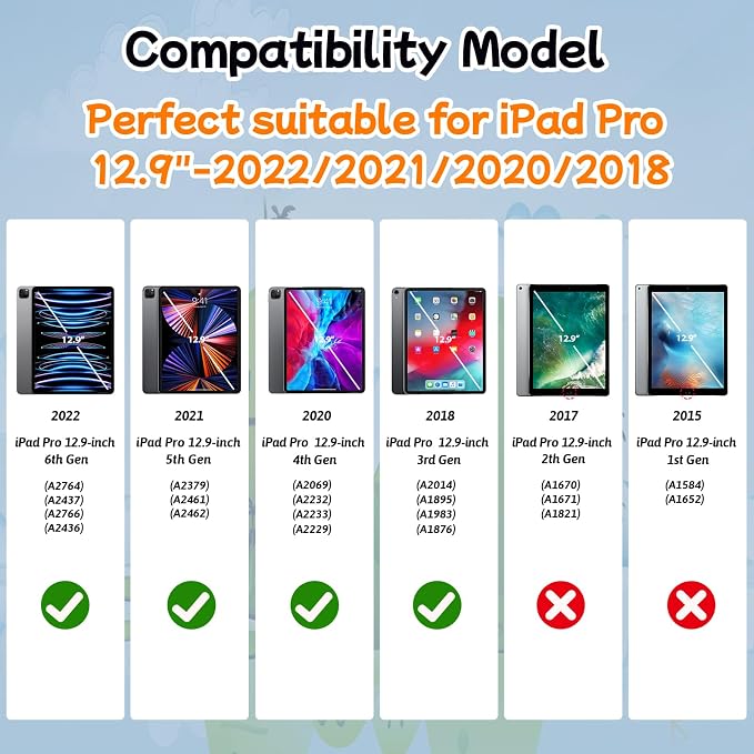 Case for iPad Pro 12.9 Case 2022/2021/2020/2018 with Pencil Holder &amp Hadle Stand Super Protection Kids Proof Cover for iPad Pro 12.9 inch 3rd/4th/5th/6th Generation Black