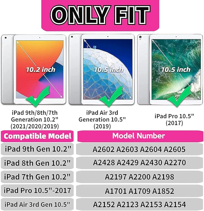 YIHE Kids Case for iPad 10.2 9th/8th/7th Gen Pro 10.5 &amp Air 3 BlackBlue | Full Body Shockproof Protective Cover Handle Stand Built-in Screen Protector Fun Colors