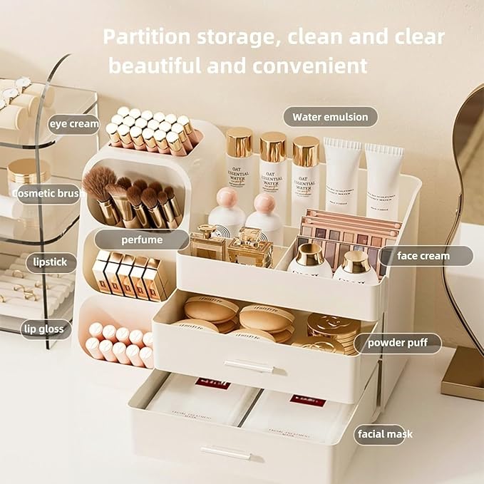 Makeup Organizer with Drawers,Large Capacity Countertop Organizer for Vanity,Bathroom and Bedroom Desk Cosmetics Organizer,Easy To Storage Skincare,Brushes, Eyeshadow, Lotions, Lipstick