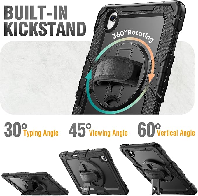 HXCASEAC Case for Samsung Galaxy Tab S10+ Plus / S9 Fe+ / S9+ 5G 12.4 inch Protective with Screen Protector/S Pen Holder/ 360 Rotating Stand Hand Strap - Black