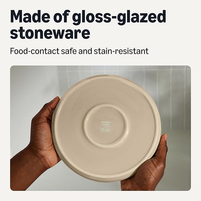 Amazon Basics Glazed Stoneware Appetizer Plates, Ceramic 4-Piece Set, Microwave and Dishwasher-Safe, 6.7 in., Linen Gray