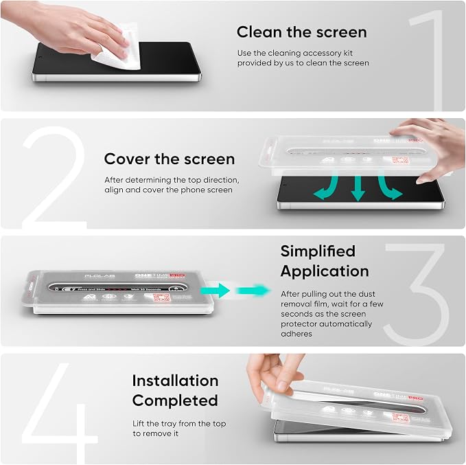 FLOLAB NanoArmour ONETIME PRO for Samsung Galaxy S26 Screen Protector Anti Reflective Tempered Glass Edge to Edge Fingerprint ID Compatible Dust Free Easy to Install