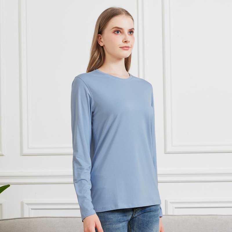 netdraw Women's Bamboo Viscose Cotton Long Sleeve T-Shirt, Crew Neck Buttery Soft Comfy Casual Lounge Sleep Pajama Tees, Frost Blue, Medium