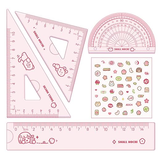 4 Pieces Pink Flexible Rulers Set 15cm Soft PVC Bendable Rulers Shatterproof Straight Ruler Triangle Ruler Straight Edge Protractor Math Geometry Tool Office School Supplies (Pink)