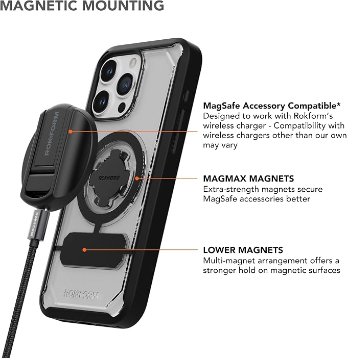 Rokform iPhone 15 Pro Max Crystal + Magnetic Charging Stand