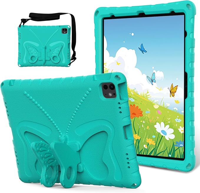 Kids Case for iPad Air 13 (2026/2025/2024) M4/M3/M2 &amp iPad Pro 13 2024 &amp iPad Pro 12.9 Cover 6th/5th/4th/3rd Gen (2022/2021/2020/2018) DIY Figures EVA Rubber Handle Stand Shockproof Bumper