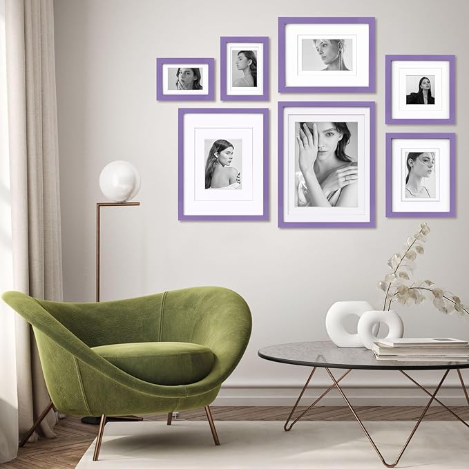 Egofine 9x12 Picture Frame Made of Solid Wood Covered by Plexiglass, Wood Frame for Pictures 5x7/6x8 with Mat or 9x12 without Mat, Tabletop and Wall Mounting Display, Purple