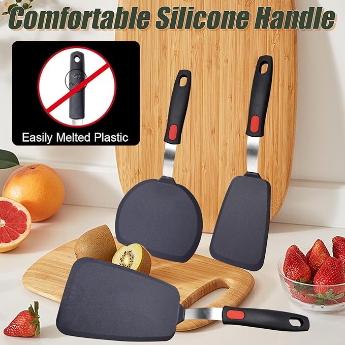 TOTDTDA 3-Pack Large Silicone Spatula Turners for Nonstick Cookware