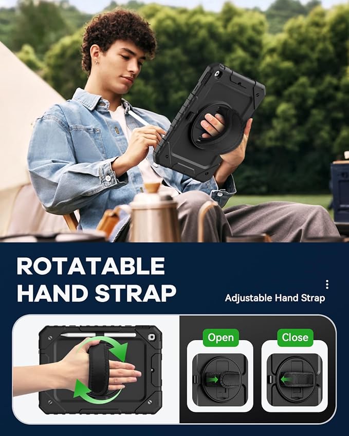 Cantis Case for iPad 9th/8th/7th Generation with Screen Protector, iPad 10.2 Case 2021/2020/2019 with 360 Degree Rotating Stand/Shoulder Strap/Pencil Holder, Black