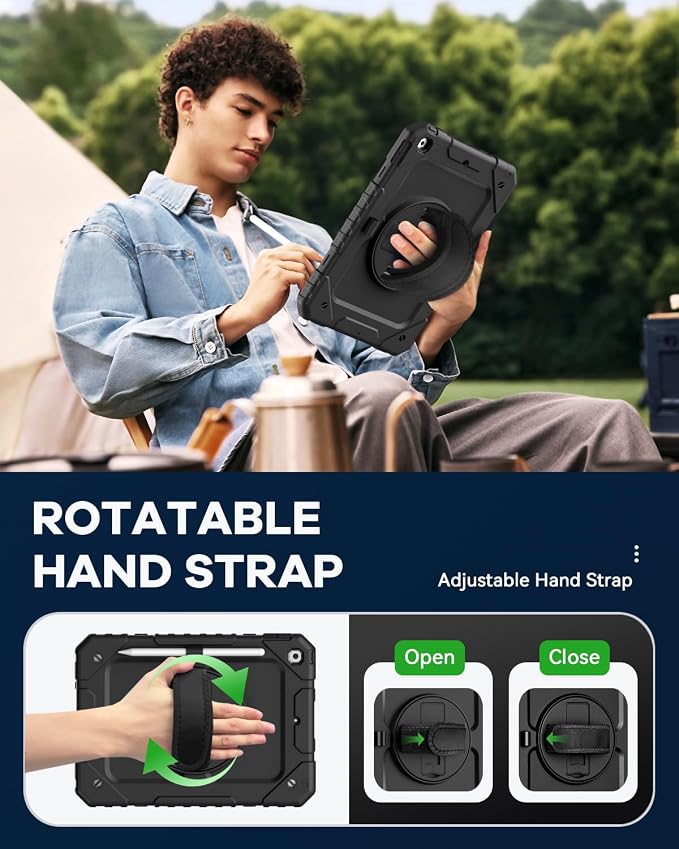 Cantis Case for iPad 9th/8th/7th Generation with Screen Protector iPad 10.2 Case 2021/2020/2019 with 360 Degree Rotating Stand/Shoulder Strap/Pencil Holder Alpine Green