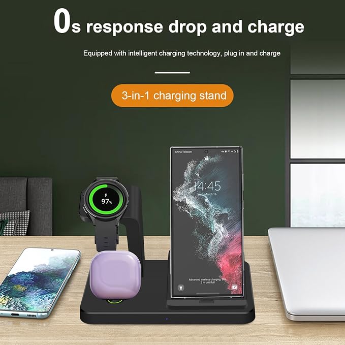 3 in 1 Charging Station for Multiple Devices Wireless Charger Power Up Your Life with Speed &amp StyleBlack