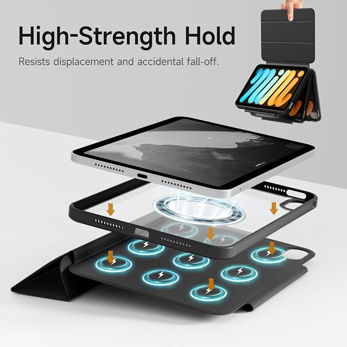 kenke Smart Case for iPad mini 7 A17 Pro/iPad mini 6 8.3 Inch Black | iPad Mini Case 2024/2021 Detachable Magnetic Clear Hard PC Back Slim Trifold Stand Cover Auto Wake/Sleep Touch ID