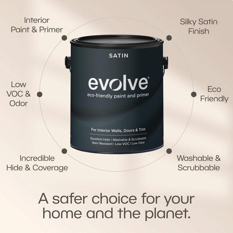 EVOLVE Interior Paint & Primer, Satin (Silver Surf), 1 Gallon – Available in 50+ Colors, One-Coat Coverage, Excellent Hide, Low VOC, Low Odor, Washable Interior Paint