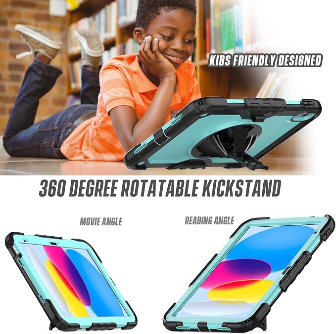 Case Compatible with iPad (A16) 11th 2025/10th Gen 2022 | Built-in Screen Protector Pen Holder Heavy Duty Shockproof Rugged Protective Case W/Handle Shoulder Strap