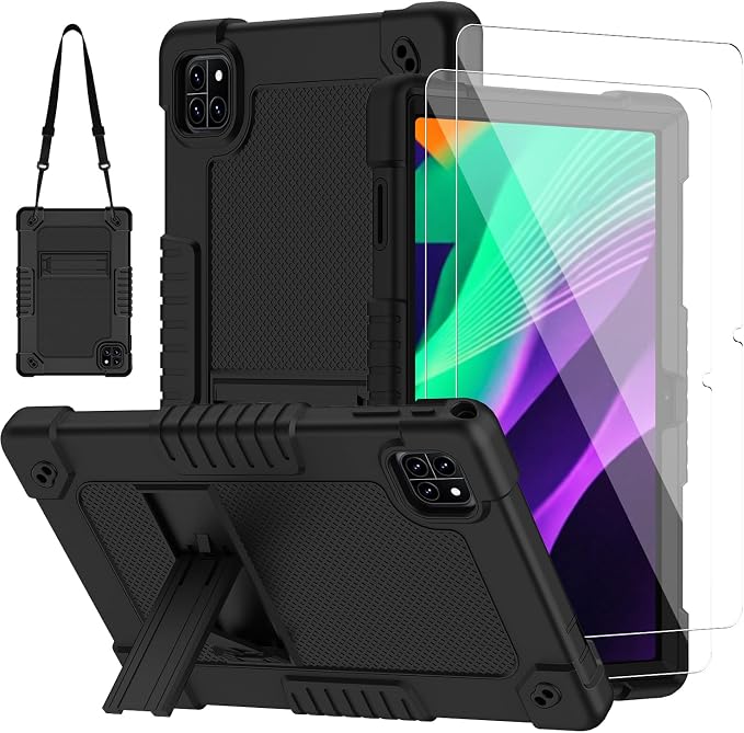 for Callsky-Tab Cpad 10 Tablet 10.1 inch Case with 2 Pcs Screen ProtectorHeavy Duty Shockproof Stand Shoulder Strap Case for Callsky-Tab Ctab 10/Callsky-Tab Cpad 10 Tablet (Black)