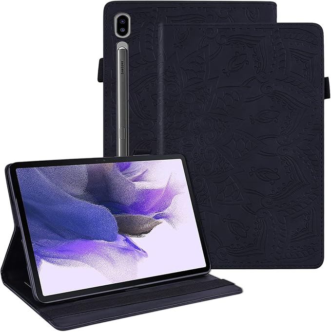 Dteck Case for Samsung Galaxy Tab S9 FE+ Plus 5G Tablet Case 12.4 2023 with Pencil HolderPU Leather Embossed Flower Cat Folio Multi-Angle Viewing Stand Shockproof Protective Tablet 12.4 CoverBlue