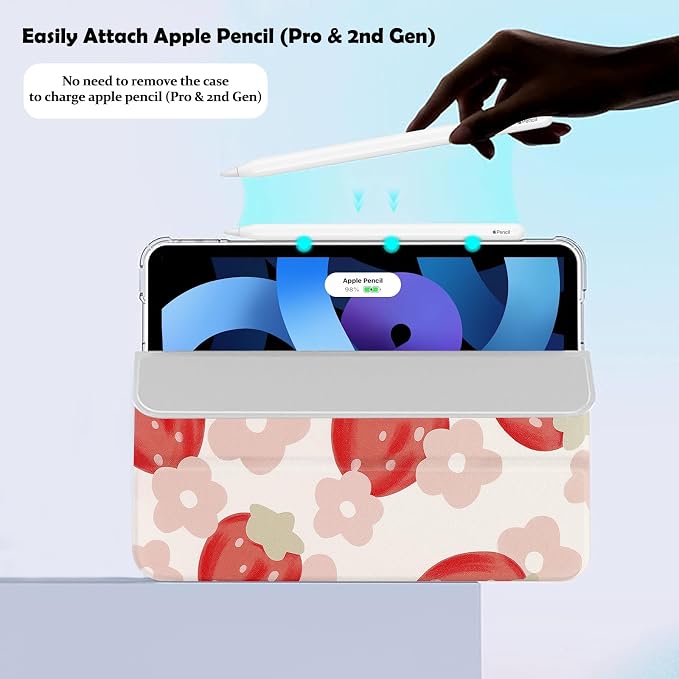 Lovmooful for iPad 9/8/7 Gen Case with Pencil Holder Cute-Bear Flower | Fit for iPad 9/8/7 (10.2-Inch2021/2020/2019 Model9th/8th/7th Generation)Soft TPUTrifold StandProtectiveGirly
