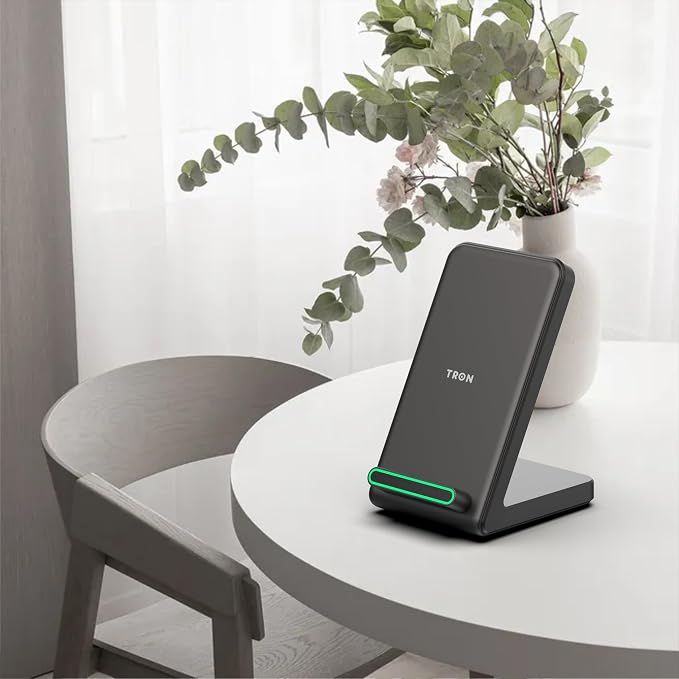 TRON Wireless Fast Charging Stand 15W Induction Charger with LED Light 6FT Cable – Compatible Android S24/S23/S22/S21/S20 Note 20/10 iPhone 17/16/15/14/13/12 (TR66)