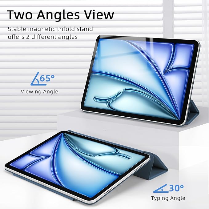 for iPad Air 13 inch M4/M3/M2 Case (2026/2025/2024Model A3268/A3269/A3271) Auto Sleep/Wake and Magnetic Closure Slim Trifold Stand Case PU Leather Cover Support Apple Pencil Pro Black