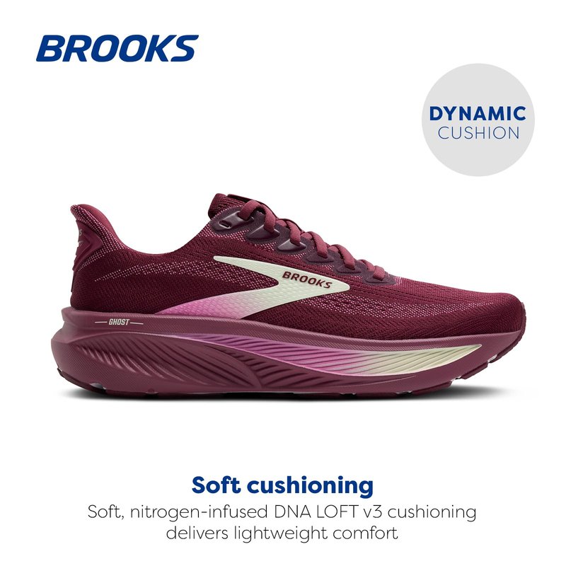 Brooks Women’s Ghost 17 Neutral Running Shoe - Burgundy/Pink/Green - 7 Medium